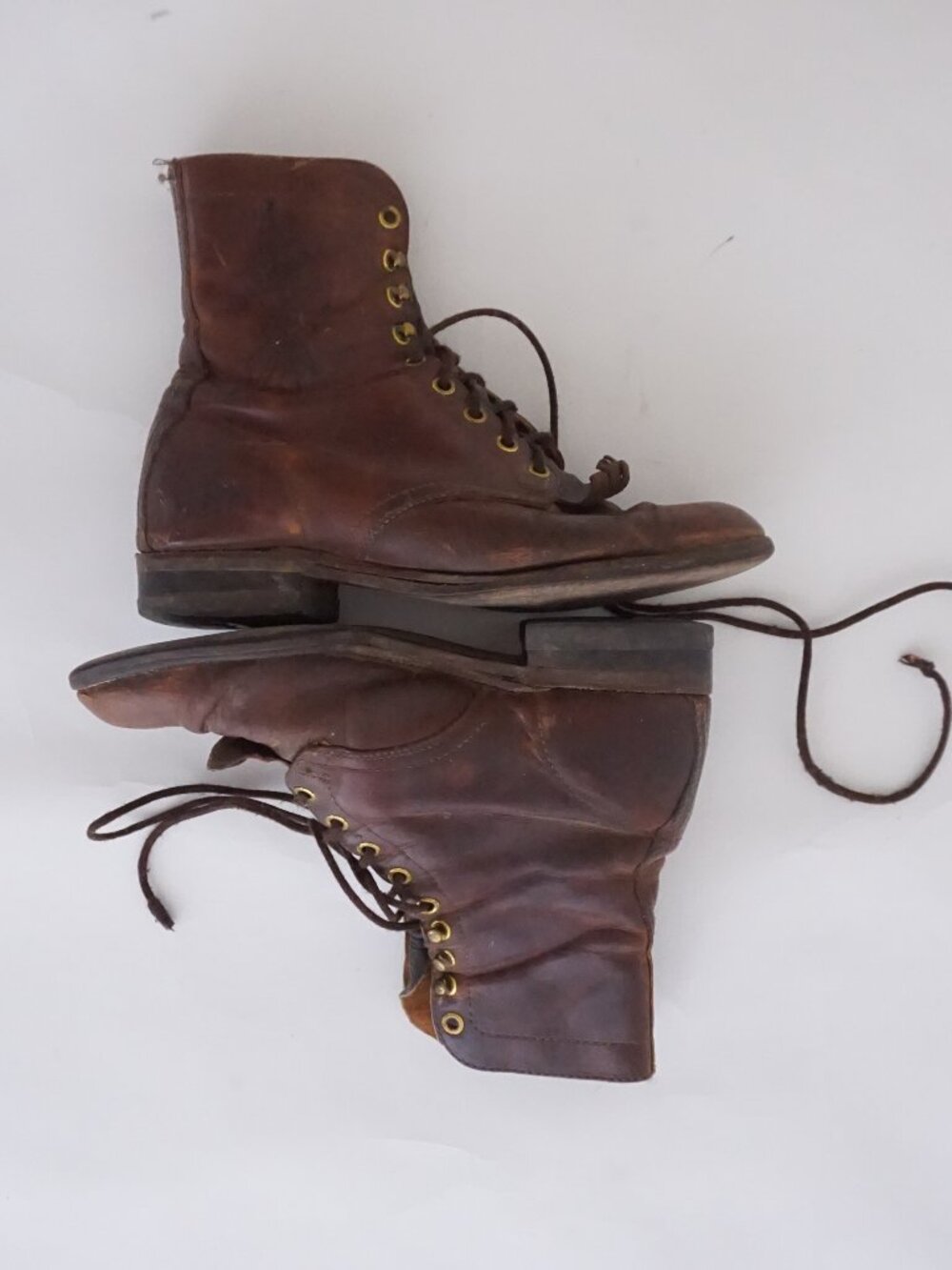 Vintage Canada West Brahma Leather Lace Up Boots Heritage Made In Canada 7.5 C